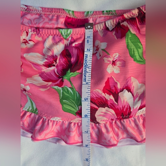 Betsey Johnson Pink Floral Bikini Bottom Swim Skirt Small Elastic - Picture 6 of 10